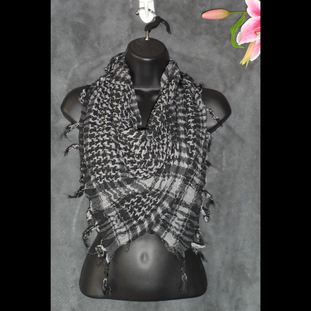 Black & White Infinity Fringed Scarf